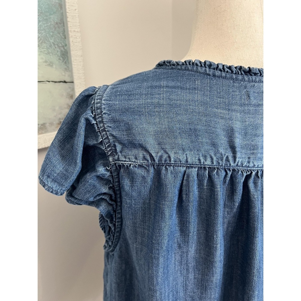 LC Lauren Conrad Top Womens Large Blue Chambray Flutter Sleeve Ruffle Boho - Picture 6 of 8